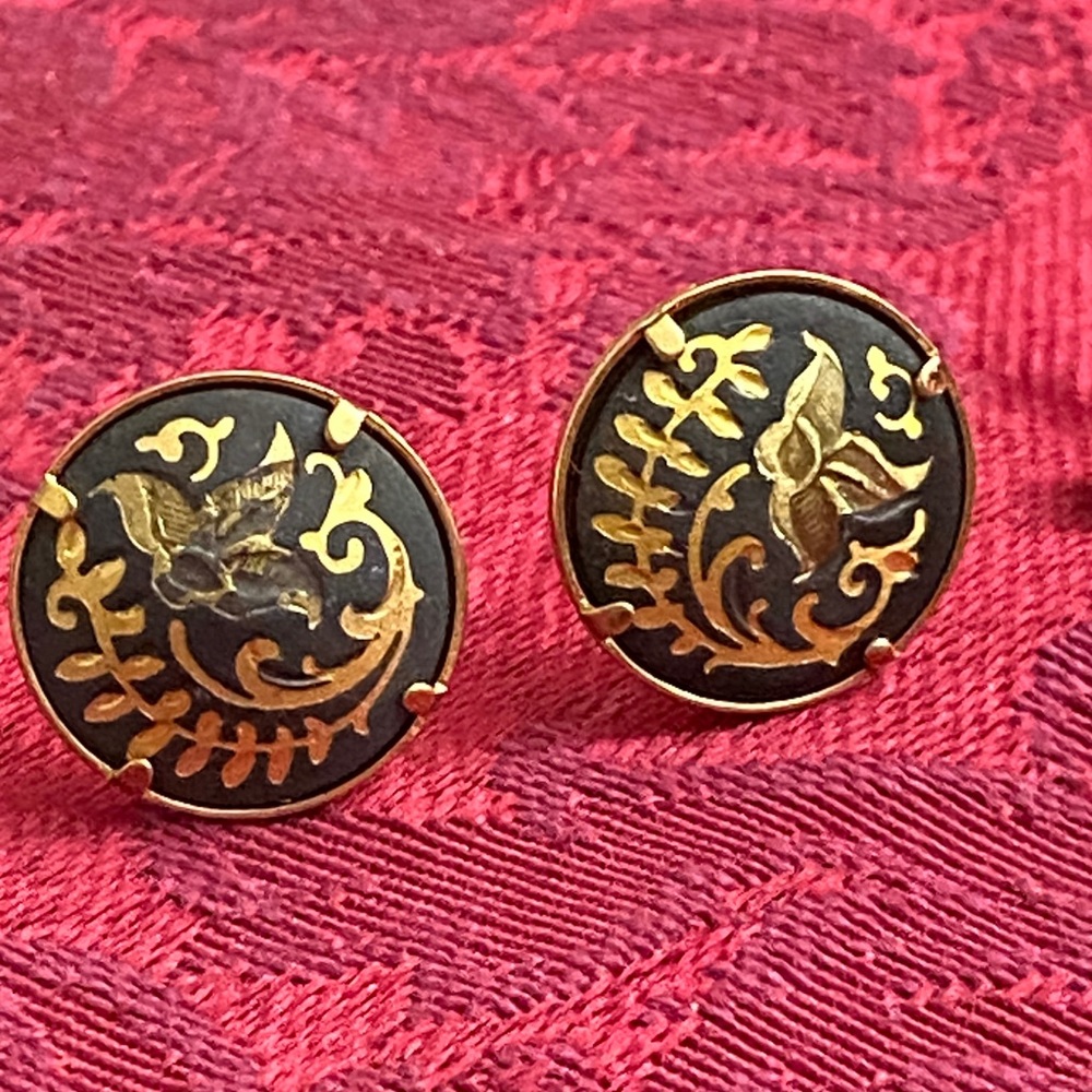 Vintage 70s Damascene Post Pierced Earrings